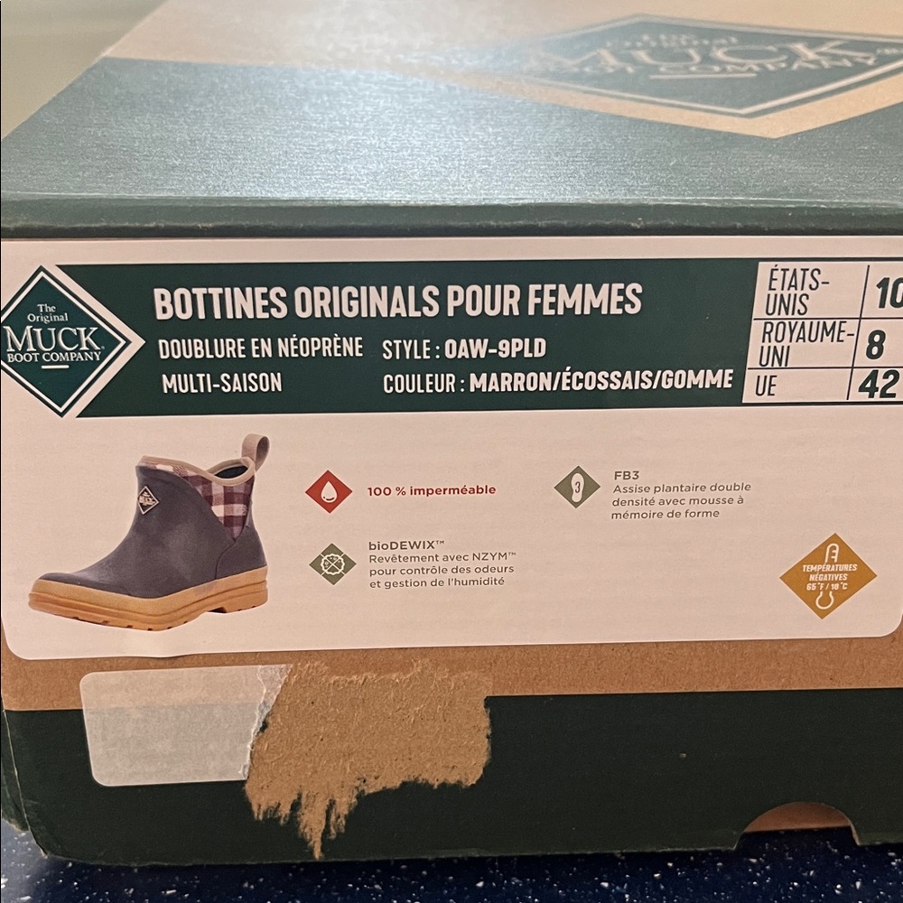 Muck Boot Company Neoprene Multi-Season Bootie Brown/Plaid/Gum W10 NWT